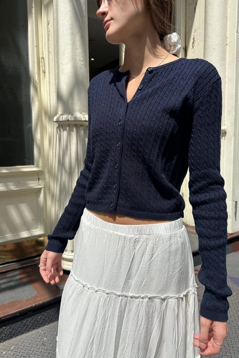 Cardigan Brandy Melville Zoe Cable Knit Bleu Marine | BUL-78167591